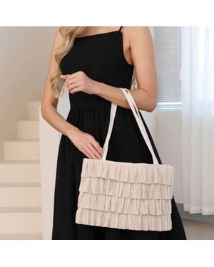 Fashnzfab Layered Ruffle Front Fabric Shoulder Tote Bag - Black