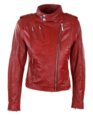 TruClothing Genuine Leather Biker Jacket Velvet Lining - Red