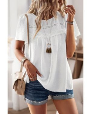 TRUEDAMES Plus Dot Cut Out Lace Trim Loose Fit Top - White