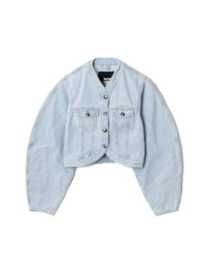 ROTATE BIRGER CHRISTENSEN Cropped Round Sleeve Denim Jacket - Blue