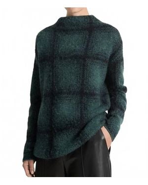 Vince Shadow Plaid Funnel Neck Sweater - Green