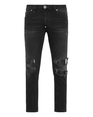 Philipp Plein Denim Pants Skinny Fit With Python Inserts - Black