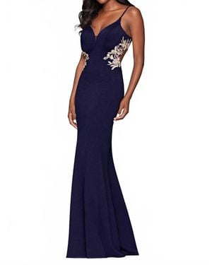 Faviana Jersey Cutout With Applique Gown - Blue