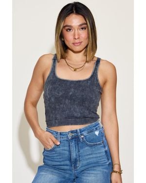 TRUEDAMES Ribbed Washed Square Neck Tank - Blue
