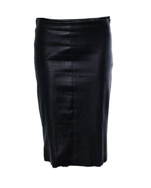 The Row Leather Midi Skirt With Zipper - Black
