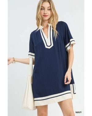Thml Flutter Sleeve Contrast Trim Dress - Blue