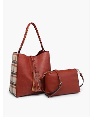 Jen & Co. Dina Plaid Contrast Tote With Tassel And Removable Crossbody Pouch - Red