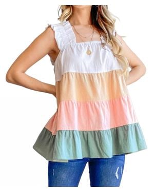 And The Why Color Block Ruffle Straps Tank Top - White