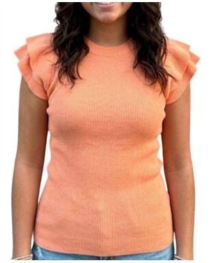 Fate Ribbed Knit Flutter Sleeve Top - Orange
