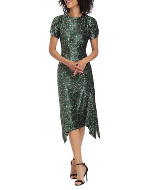 Maggy London Velvet Hanky Hem Midi Party Dress - Green