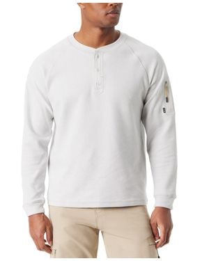 BASS OUTDOOR Top Menswhite Thermal Henley Neck Long Sleeve Performance Fts170 - Gray