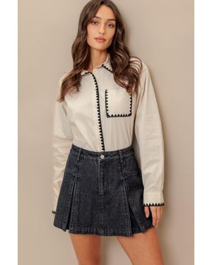 TRUEDAMES Mono Edge Woven Top - Natural