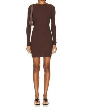 ÉTERNE Long Sleeve Crewneck Mini Dress - Brown