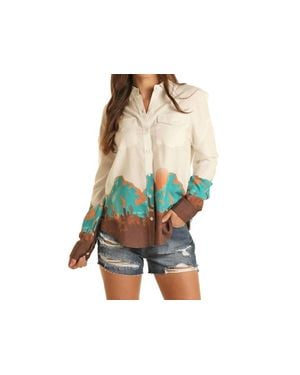 Rock & Roll Denim Desert Scenery Boyfriend Shirt - Black