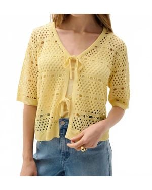 Joseph Ribkoff Open Knit Short Sleeves Cardigan - Yellow