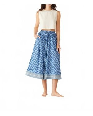 Maelu Pull-On Cotton Midi Skirt - Blue