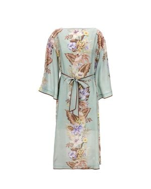 Zimmermann Floral Print Silk Tunic Dress With Waist Belt - White