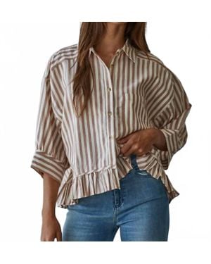 Easel Stripe Linen Top - Brown