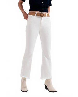 Q2 Cameron Cropped Flare Jean With Raw Hem - White