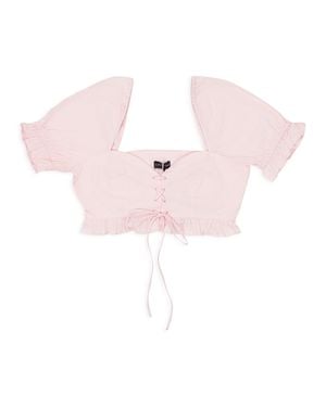 CALLIPYGIAN Lace Up Ruffle Crop Top - Pink