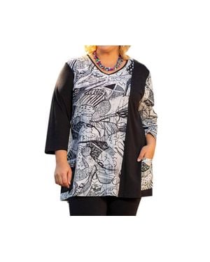 On The Plus Side 3/4 Sleeve V-Neck Helen Tunic - Black