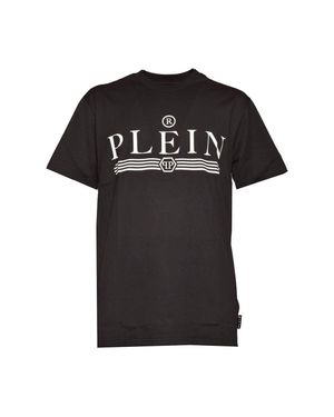 Tシャツ・カットソー Philipp Plein Black Cotton Hexagon T-Shirt With Crystal Logo Philipp Plein Cotton Hexagon T-Shirt With Crystal Logo in