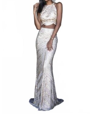 Sherri Hill Two Piece Sequin Gown - White