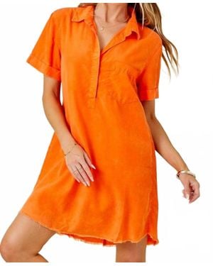 Day + Moon Washed Denim Shirt Mini Dress - Orange