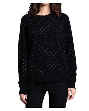 Minnie Rose Cashmere Stretch Studded Crew Sweater - Black