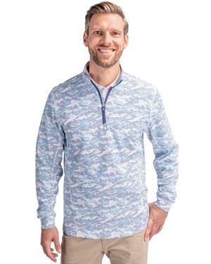 Cutter & Buck Traverse Camo Print Stretch Quarter Zip Pullover Jacket - Blue