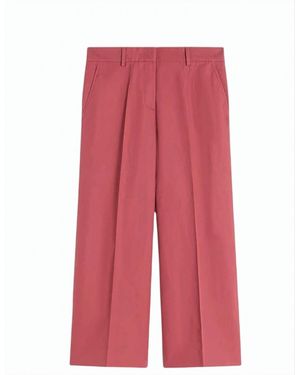 Weekend Cotton Linen Canvas High Waist Pants - Red