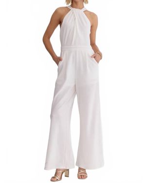 Entrousa Solid Sleeveless Halter Neck Jumpsuit - White