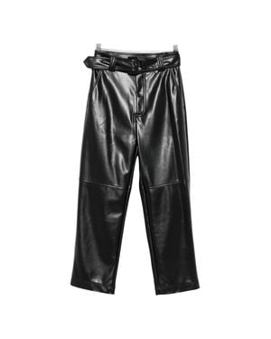 Twinset Faux Leather High-Waisted Cropped Pants - Black