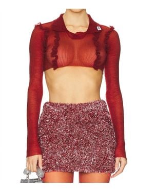 Gcds Celluloid Knit Crop Polo - Red