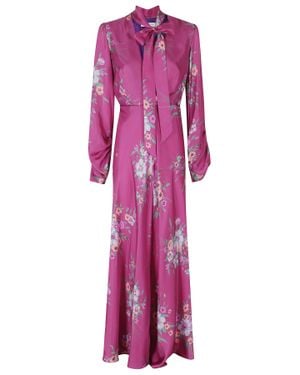 Raquel Diniz Fuchsia Flower New Valerie V-Neck Belted Silk Dress - Purple