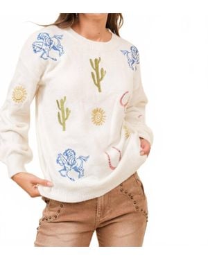Blue B Cowgirl Motif Embroidered Sweater - White