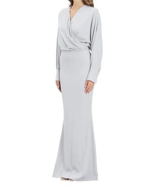 alma sanchez Long Dress With Batwing Sleeves And Back Slit - White