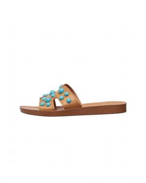 Antelope Leather H-Strap Slide Sandals With Studs - White