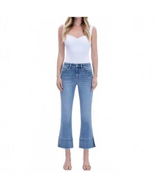 Flying Monkey High Rise Trouser Slit Hem Kick Flare Jeans - Blue