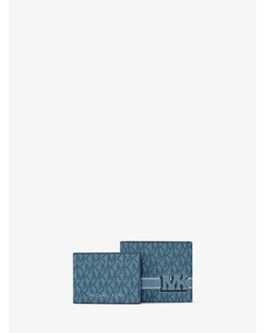 Michael Kors Outlet Cooper Striped Signature Logo Billfold Wallet With Passcase - Blue