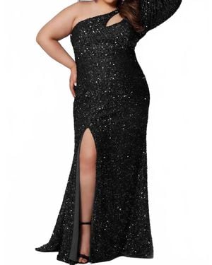 strapless open back dress GLAMOUR SEQUIN OFF-SHOULDER GOWN IN BLACK SPARKLE | CULT MIA