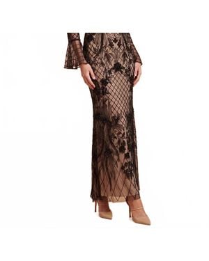 Lara Bell Sleeve Beaded Gown - Brown