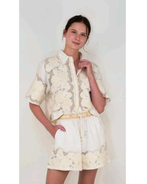 Las Sureñas Wild Flower Cropped Shirt - Natural
