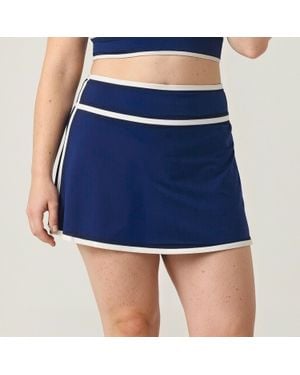 Calypsa Plus High Waisted Mini Short Swim Skirt Two-Toned Collection - Blue