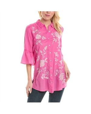 Johnny Was Sylvie Ruffle Sleeve Tunic Top - Pink