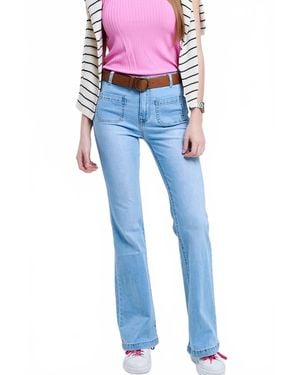 Q2 Skinny Flare Jeans With Front Pockets - Blue