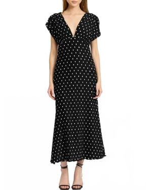 En Saison Darlene V-Neck Polka Dot Dress - Black