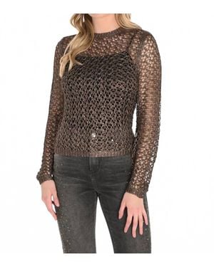 FRANK LYMAN Julieanna Jewel Embellished Open Stitch Pullover - Brown