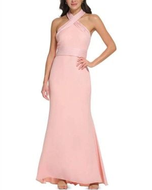 Eliza J Criss-Cross Halter Neck Gown - Pink