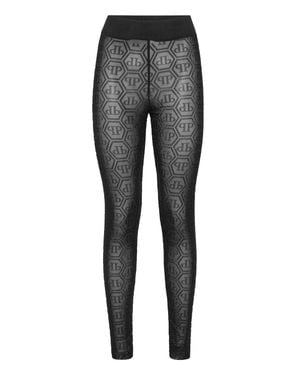 Philipp Plein Tulle Leggings Monogram Strass - Gray